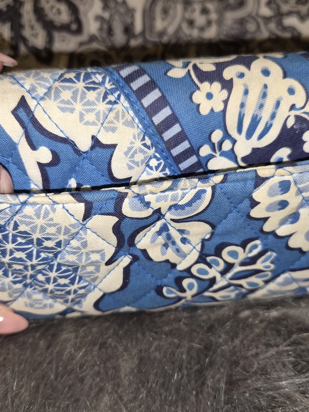 Vera Bradley Blue Floral Quilted Wallet with Navy Trim - Picture 8 of 9